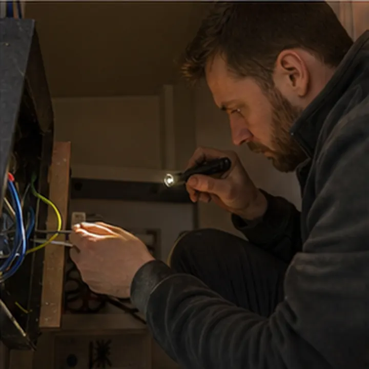 Illustrative electrician with testing equipment